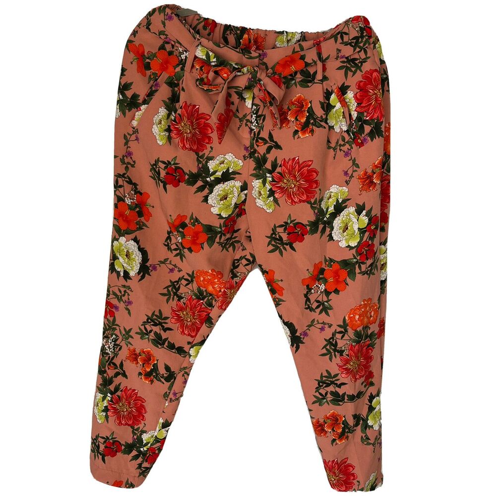 Like An Angel 1X Floral multicolor Pants Capri Cropped elastic  Pull On Pockets